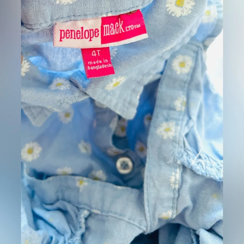 Penelope Mack Set Blue Chambray Sleeveless 🌼Button-Up Top + Yellow Ruffle Shorts